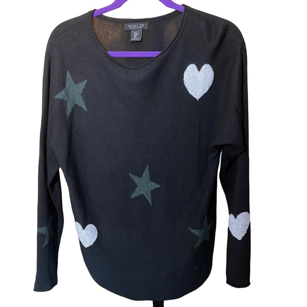 Rachel Zoe Black Star & Heart Sweater Size S Lightweight Knit Top